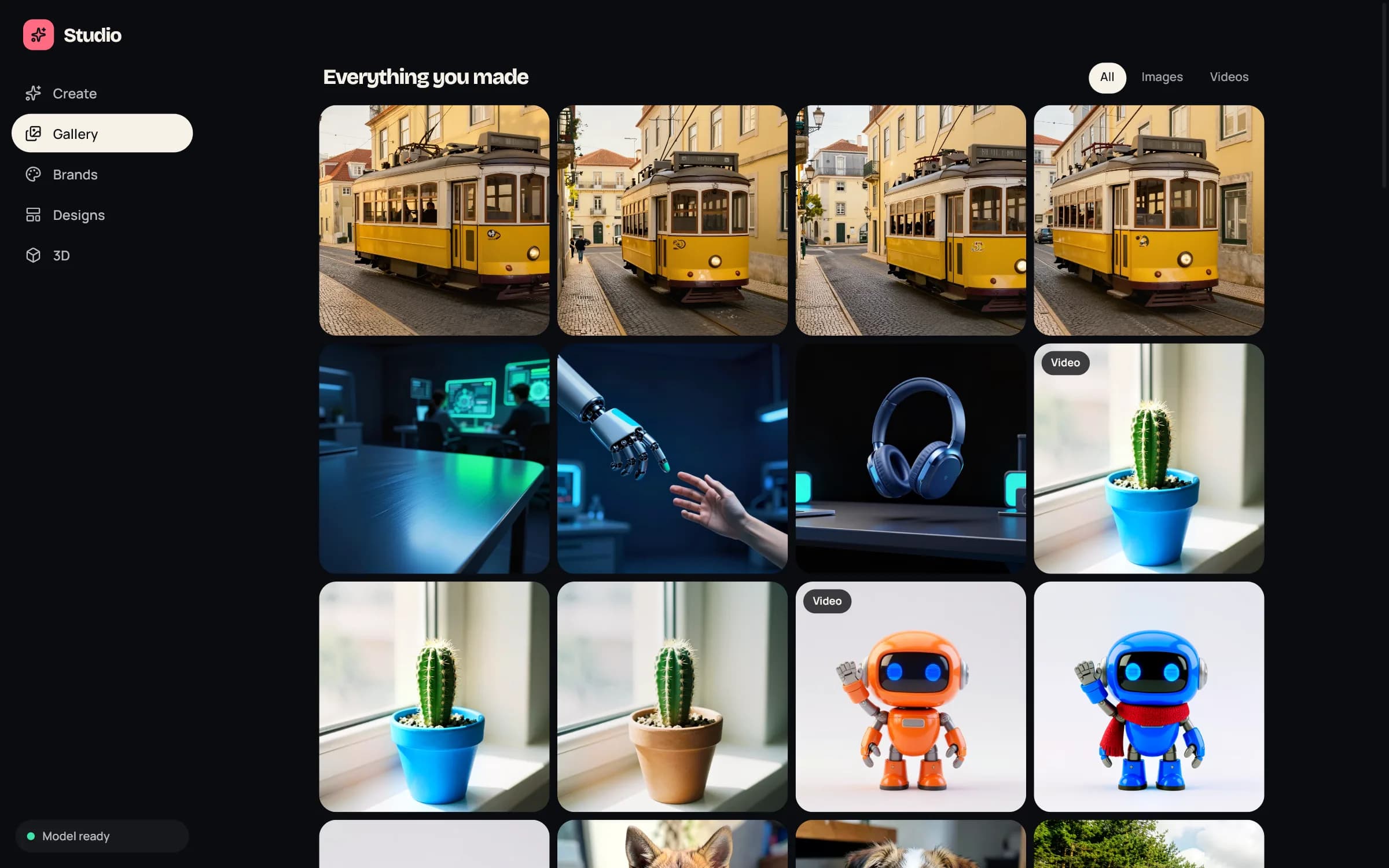 Studio Gallery: a grid of images and video stills made on this computer